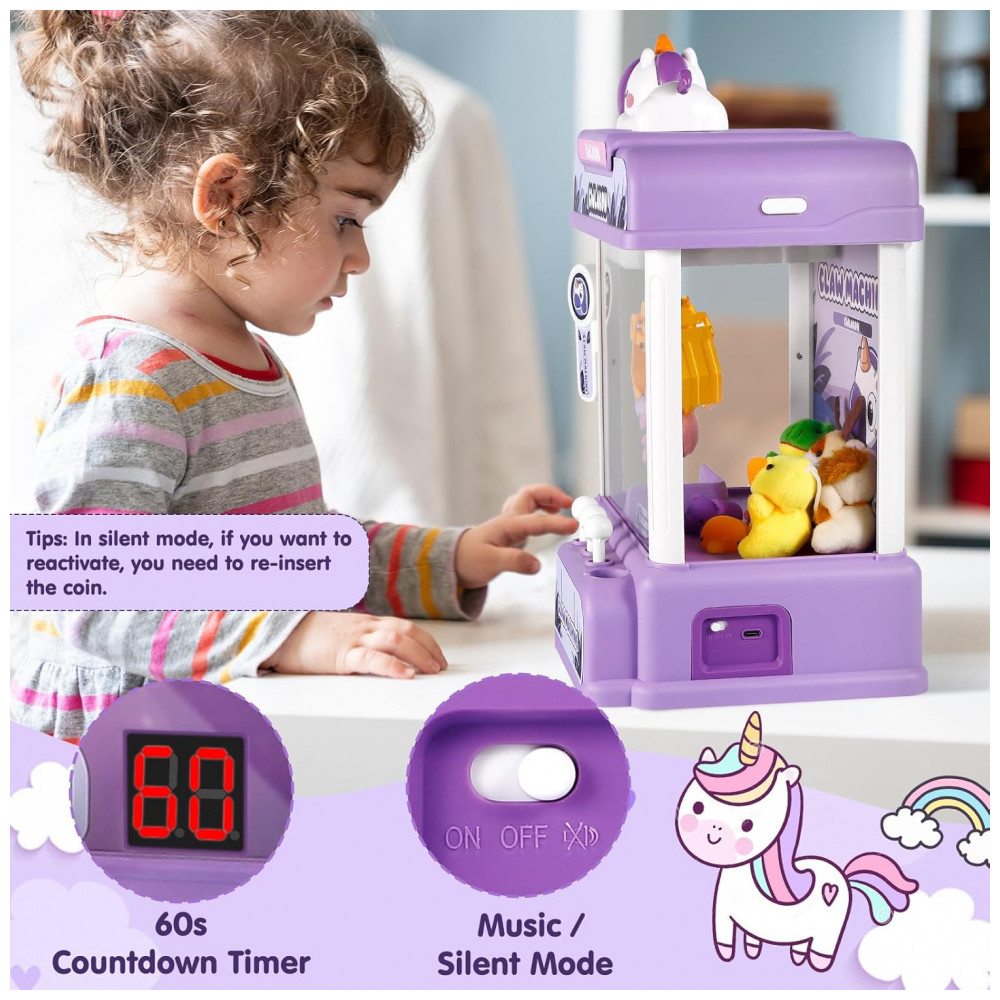 Máquina de Garra Mini Arcade CWLAKON Roxa com Som, Luzes e Desafio de 60 Segundos - Imagem 2