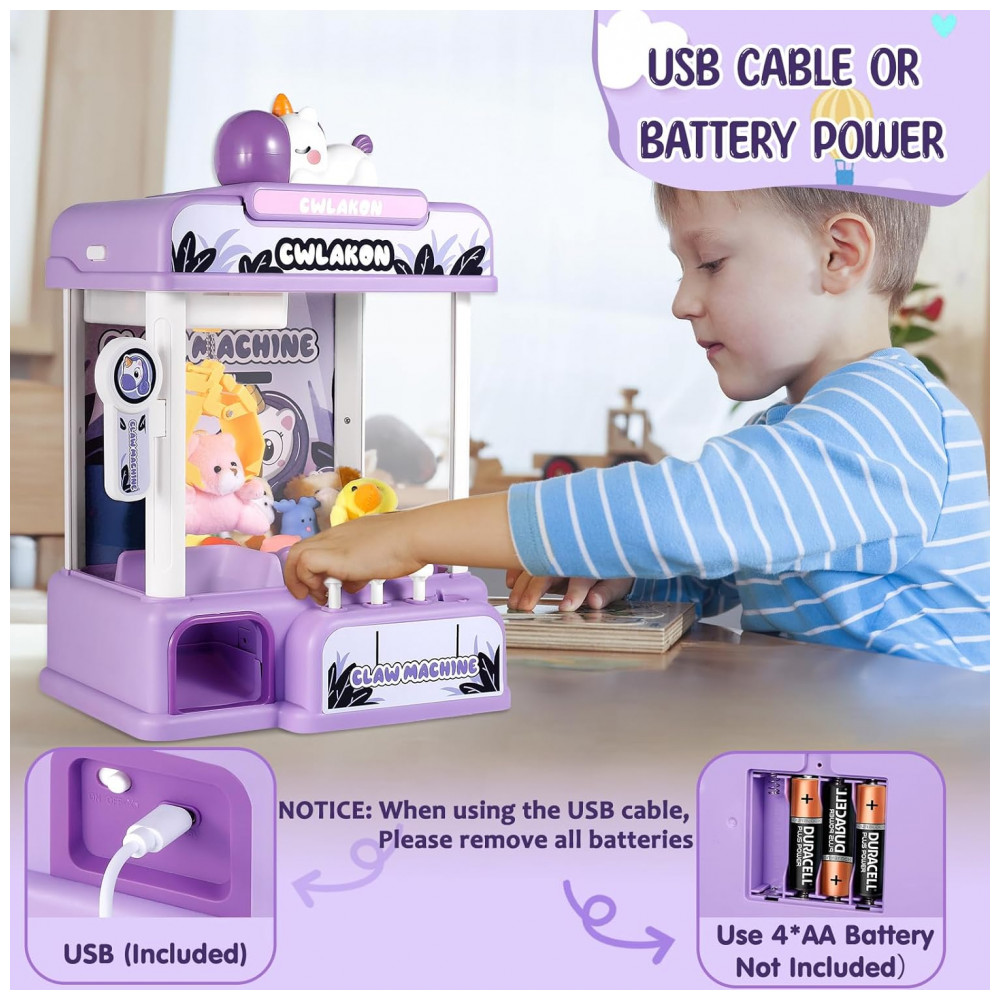 Máquina de Garra Mini Arcade CWLAKON Roxa com Som, Luzes e Desafio de 60 Segundos - Imagem 3