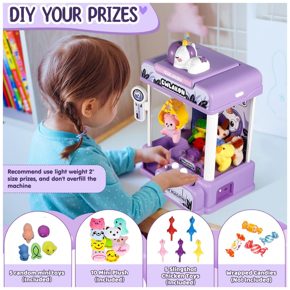 Máquina de Garra Mini Arcade CWLAKON Roxa com Som, Luzes e Desafio de 60 Segundos - Imagem 5