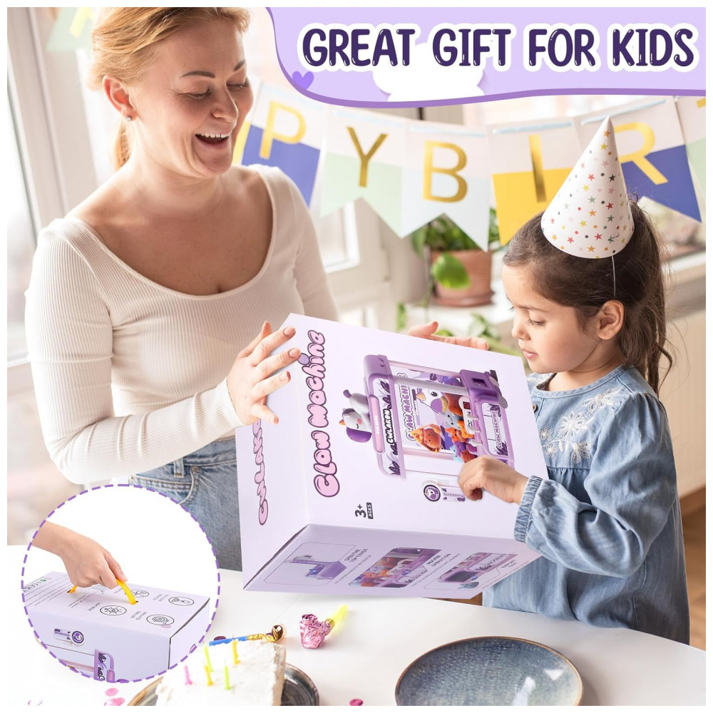 Máquina de Garra Mini Arcade CWLAKON Roxa com Som, Luzes e Desafio de 60 Segundos - Imagem 6