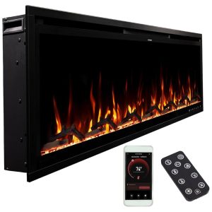 Lareira Elétrica Linear Modern Ember Aerus Slim de 152 cm Embutida ou de Parede com LED Multicolor Wi-Fi Alexa Google