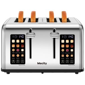 Torradeira para 4 Fatias em Aço Inoxidável com Controle Duplo Temporizador Descongelamento e Reaquecimento 110V 1650W Mecity T-88A Prata