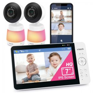 Babá Eletrônica Inteligente VTech com 2 Câmeras WiFi Vídeo Full HD 1080p Aplicativo Gratuito Detecção de Movimento e Som Tela de 17 cm