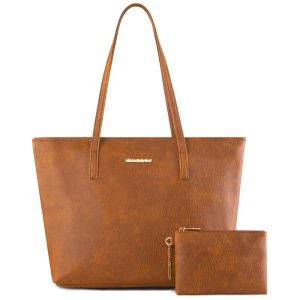 Bolsa de Ombro Feminina em Couro Sintético com Carteira Montana Marrom Nude