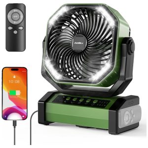 Ventilador Portátil Recarregável com Bateria de 20000mAh 4 Velocidades e Controle Remoto 5V 37W AddAcc D12 Verde