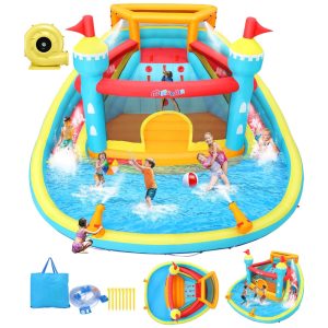 Parque Aquático Inflável Whubefy de 43x42m para Crianças - Casa de Pula-Pula com Piscina Escorregador e Área de Salto - Diversão no Quintal.