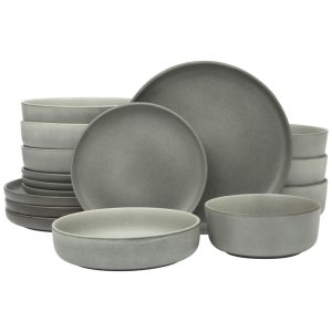 Conjunto de Jantar em Cerâmica de Pedra Estonada Gibson Elite Pasco 16 Peças Serviço para 4 Pessoas Cinza