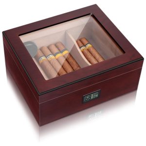 Umidor de Charuto de Cedro Espanhol Maciço com Higrômetro e Umidificador Luxuoso Humidor de Mesa em Nogueira BrilhanteBald Eagle
