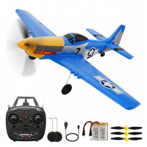 Avião de Controle Remoto com Acessórios Sistema de Estabilização Xpilot de 6 Giroscópios RoofWorld P-51 Mustang 76105 Amarelo e Azul