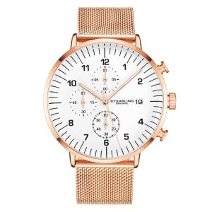 Relgio de Pulso Elegance 42mm com Faixa de Malha Mostrador Branco Pulseira Ouro Rosa e Moldura em Ouro Rosa - Stuhrling
