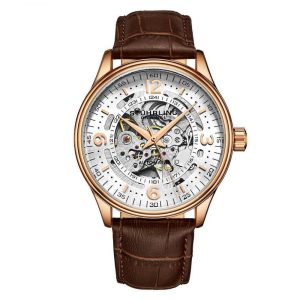 Relgio Automtico Dinamarca 3947 com Mostrador Branco e Pulseira de Couro Marrom de 42mm - Stuhrling