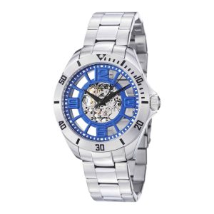 Relógio Automático Neo Winchester 111 42mm Mostrador Azul e Pulseira de Aço Inox Prateado com Fivela de Implantação - Stuhrling.
