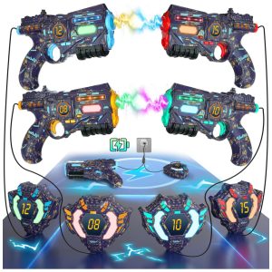 Conjunto de Pistola de Brinquedo com Laser Tag 4 Pistolas e 4 Coletes de Exibição de Pontuação em LED Digital para Crianças e Adultos VATOS Colorida