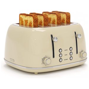 Torradeira Retro de 4 Fatias com 6 Níveis de Tostagem e Painel Duplo 110V 1650 W KITCHMIX Creme