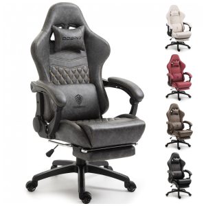 Dowinx Cadeira de Escritório Gamer Giratória Reclinável e Ajustável com Apoio Lombar Cinza