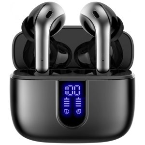 Fones de Ouvido Bluetooth com Estojo de Carregamento e Intra Auriculares IPX5 à Prova Dágua TAGRY Preto