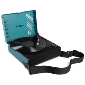 Toca Discos Recarregável Portátil com Bluetooth e Alto Falantes Integrados Victrola Revolution GO Azul