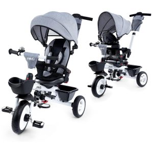 Triciclo Infantil 6 em 1 com Alça Ajustável Cobertura Removível e Arnês de Segurança para Crianças de 1 a 5 anos JMMD Cinza