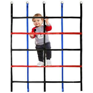 Rede de Escalada Ninja Obstáculo de Guerreiro Ninja para Crianças Escada de Rede de Corda e Barras de Macaco para Parede de Escalada GAITWIN
