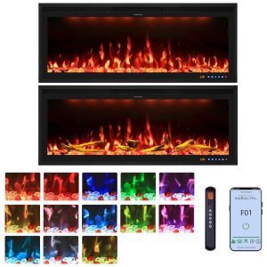 Lareira Elétrica Valuxhome 10668 cm com Controle Remoto via App Montagem Embutida e na Parede Temporizador de 19 horas 13 Combinações de Cores