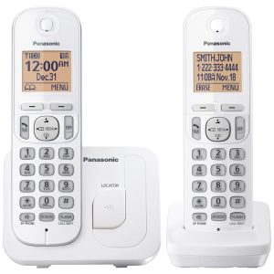 Telefone Sem Fio Panasonic Display Iluminado de 406 cm Bloqueio de Chamadas Viva-Voz 10h de Conversação 2 Handsets KXTGC202W Branco