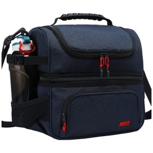MIER Dual Compartment Lunch Bag Tote with Shoulder Strap for Men and Women Insulated Leakproof Cooler Bag Dark Blue