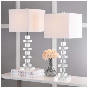 Abajur Luminária de Mesa Estilo Moderno com 71 cm de Altura para Quarto Sala de Estar e Escritório 2 Un 110V 100W Safavieh Prata e Branco