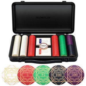 Maleta de Poker de Alta Qualidade com 300 Peças e Fichas Numeradas 12g SLOWPLAY Preta