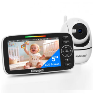 Babá Eletrônica Kidsneed Branco Tela 5" 720P Sem WiFi Bateria 48h Pan Tilt Zoom Visão Noturna Térmica