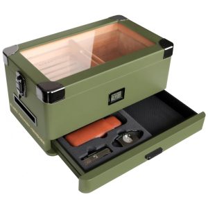 Umidor Militar para Charutos em Madeira de Cedros com Higrômetro Preciso CASE ELEGANCE Verde
