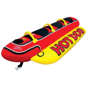 Boia Rebocável Hot Dog Triple Rider Inflável para 3 Pessoas com Alças AIRHEAD Vermelho e Amarelo