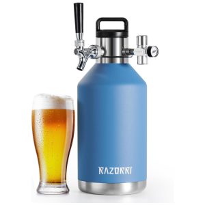 Chopeira Portátil 5L com Torneira e Regulador de CO2 Aço Inoxidável RAZORRI Azul