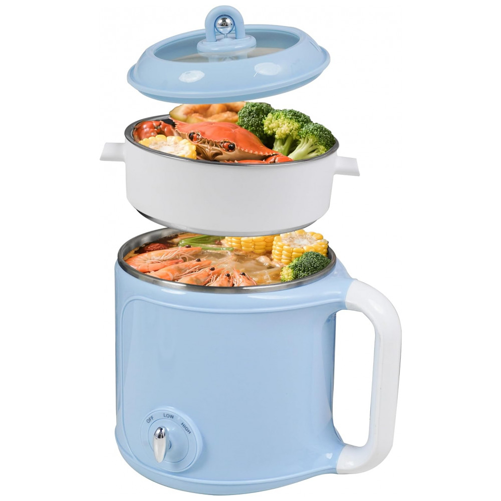 Ksalinameslon Hot Pot Elétrico Portátil 2L com Vaporizador - Cozinhe Ramen Shabu Shabu e Mais