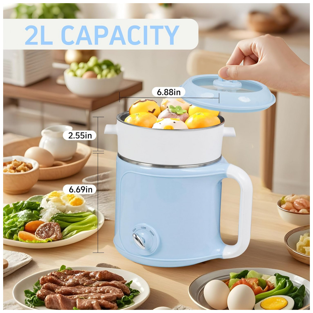 Ksalinameslon Hot Pot Elétrico Portátil 2L com Vaporizador - Cozinhe Ramen Shabu Shabu e Mais - Imagem 3