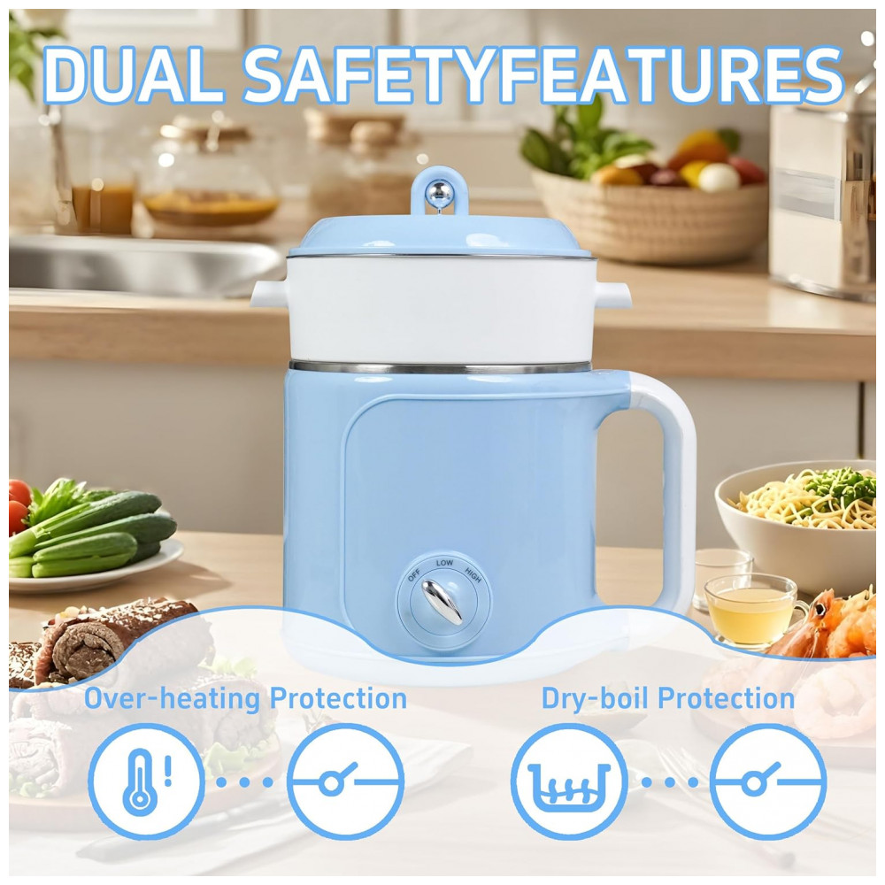 Ksalinameslon Hot Pot Elétrico Portátil 2L com Vaporizador - Cozinhe Ramen Shabu Shabu e Mais - Imagem 4