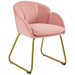 Cadeira Yaheetech em veludo rosa formato flor poltrona para penteadeira com pés metálicos dourados