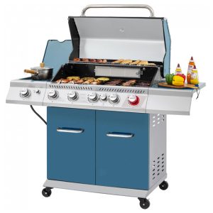 Churrasqueira a Gás 74.000 BTU com 5 Queimadores 2 Portas e 1 Queimador Lateral em Aço Inoxidável ROYAL GOURMET GA5403B Azul