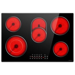 Cooktop Elétrico Noxton 76cm 5 Bocas Touch Control Trava de Segurança Timer Vitrocerâmica Radiante - Eficiente e Seguro!
