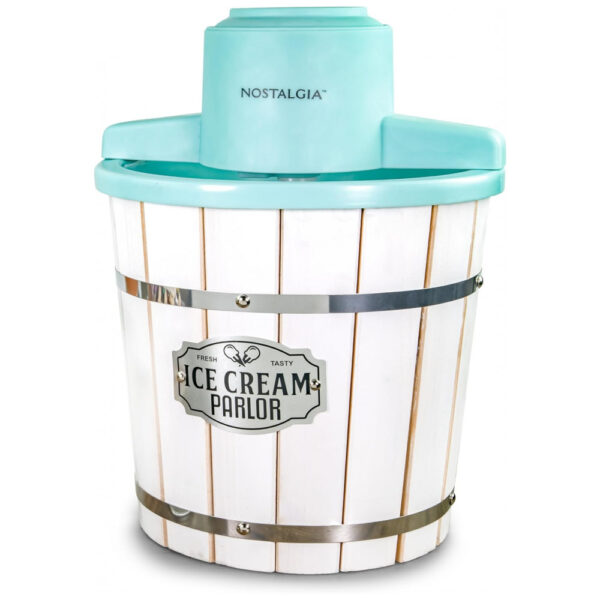 Máquina de Sorvete Elétrica Nostalgia com Balde de Madeira Estilo Parlor, Máquina de Sorvete Macio Antiga que Faz Frozen Yogurt ou Gelato em Minutos,