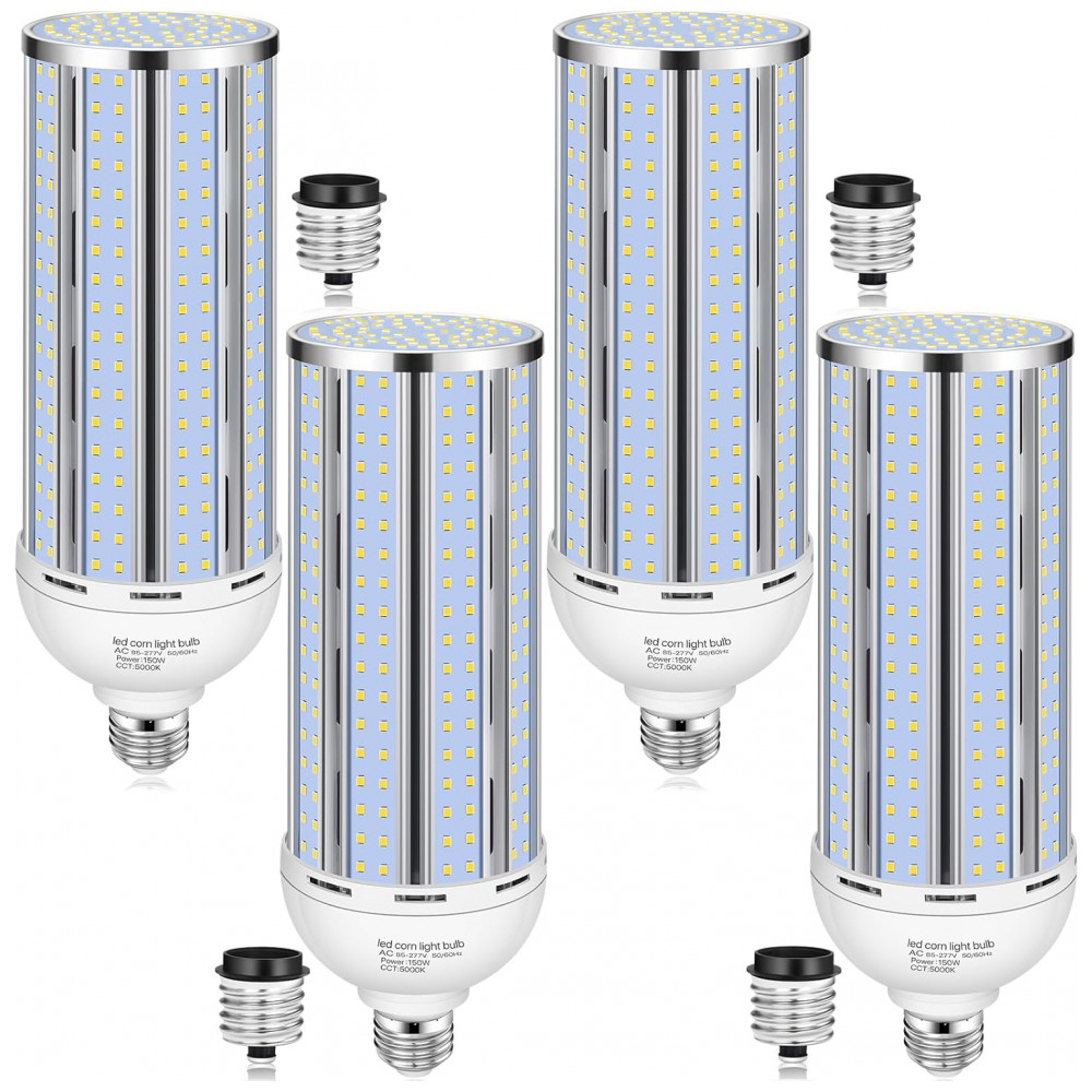 Conjunto de 4 Lâmpadas de LED de Milho 150W, Design sem Ventoinha 5000K Luz do Dia Equivalente a 1500 Watts Base Mogul Grande E26E39 XYCN