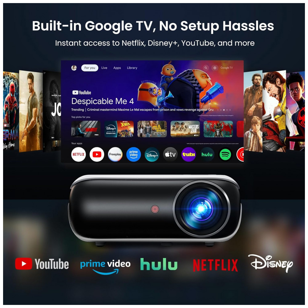 Projetor Inteligente Oficialmente Licenciado Google TV, HAPPRUN 4K UHD para Cinema em Casa com Som Dolby, WiFi Bluetooth, Aplicativos de Streaming - Imagem 2