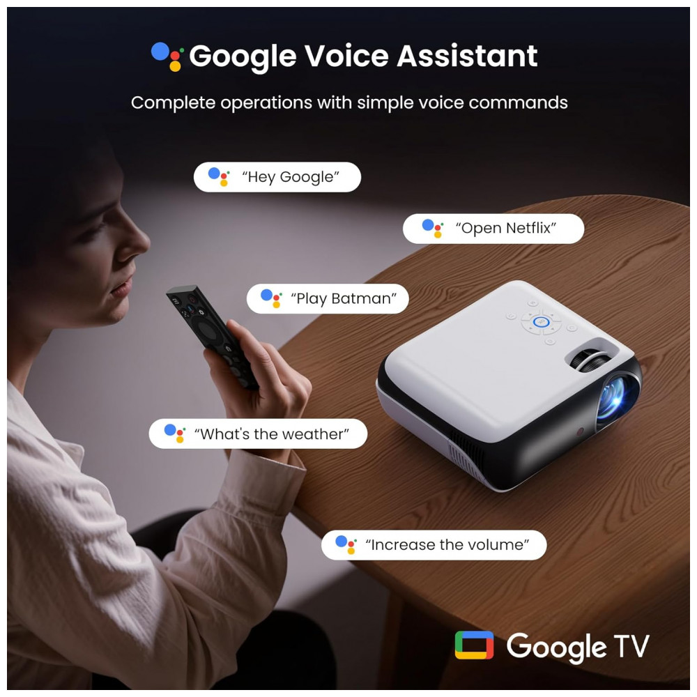 Projetor Inteligente Oficialmente Licenciado Google TV, HAPPRUN 4K UHD para Cinema em Casa com Som Dolby, WiFi Bluetooth, Aplicativos de Streaming - Imagem 3