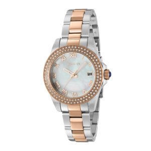 Relógio Feminino Angel com Mostrador em Madrepérola Invicta 36076 Prata e Ouro Rosa