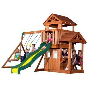 Balanços Backyard Discovery Tanglewood Playset de Madeira Cedro Balanço Duplo Estrutura Resistente e Durável Ideal para Crianças de 3 a 10 Anos.