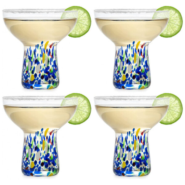 Conjunto de 4 Taças de Margarita Confetti Stemless de 6oz - Artesanais Coloridas de Luxo para Margaritas, Martinis, Coquetéis, Água, Vinho e Sobremesa