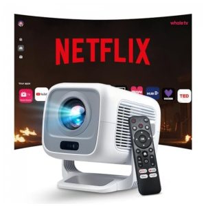 Projetor Smart LYNCAST Cinza Claro Android 14 Netflix 1080P 4K X3AA 48W