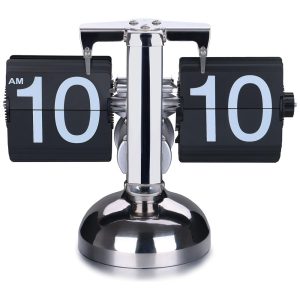 Relógio Retro Digital Flip Decorativo Alimentado por Bateria WoneNice Preto e Prata