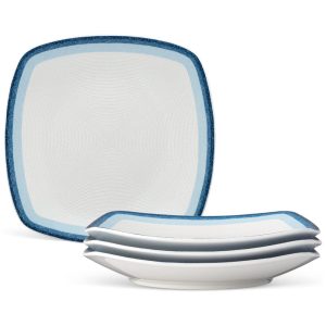 Conjunto de Pratos para Jantar com 4 Peças Formato Quadrado e Material de Porcelana Noritake G020-586D Branco e Azul