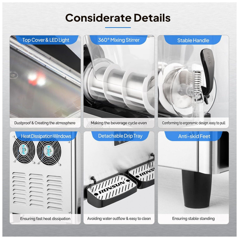Máquina de Raspadinha Comercial ROVSUN 4 Galões Compressor 430W Controle Digital Tanque de Aço Inox e PC 110V - Preta - Imagem 6