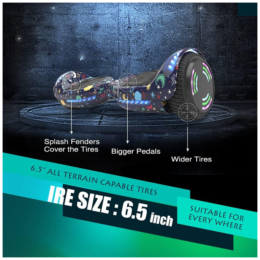 Hoverboard Certificado HS2.01 Twinkle Star com Rodas LED Flash, Bluetooth e Luzes LED - Imagem 2